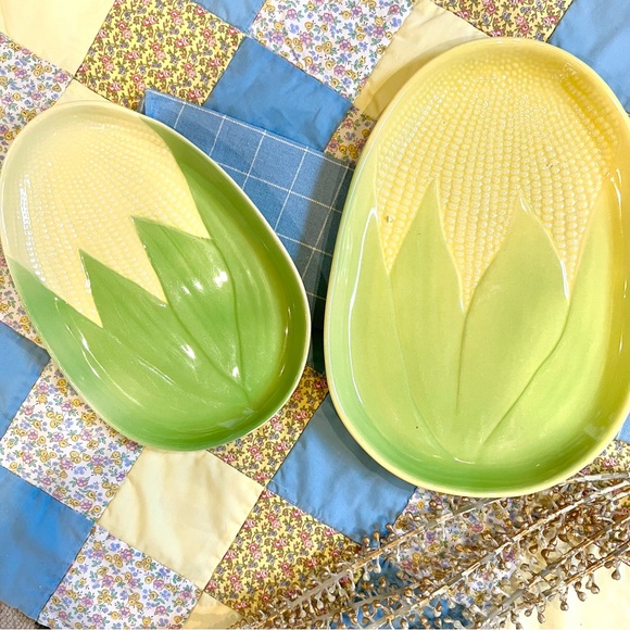 Set of 2 Corn Cob Platter Terrace Ceramics Pattern 210 211 USA Made Mid Century - Picture 1 of 7